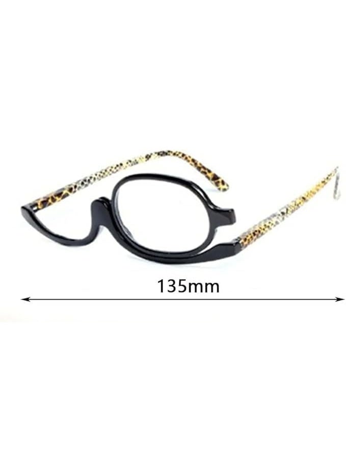 My souq Magnifying Flip Eye Makeup Glasses - Single Rotating Lens 180° - Leopard Pattern Frame 135mm. - Image 2
